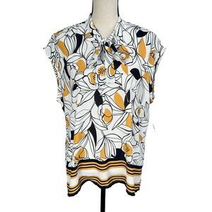 Bar III X-Large Top Floral Semi-Sheer Tie V-Neck Sleeveless Side Slits New